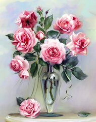 Deimantinės mozaikos rinkinys Wixardi Roses on the Marble Table, 38x48 cm kaina ir informacija | Deimantinės mozaikos | pigu.lt