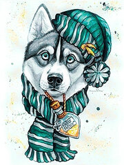 Deimantinė mozaika Wizardi A winter husky, 40x30 cm kaina ir informacija | Deimantinės mozaikos | pigu.lt