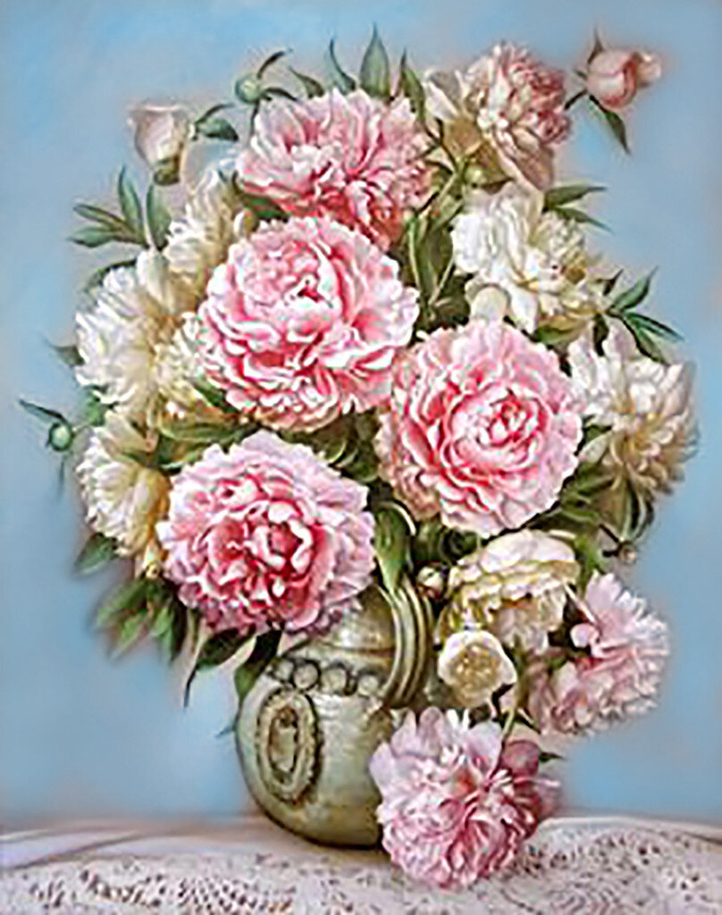 Deimantinės mozaikos rinkinys Wizardi Puff Peonies, 48x38 cm kaina ir informacija | Deimantinės mozaikos | pigu.lt