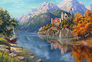 Deimantinė mozaika Wizardi Castle in the Mountains, 100x68 cm kaina ir informacija | Deimantinės mozaikos | pigu.lt