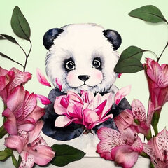 Deimantinės mozaikos rinkinys Wizardi Panda and Flowers, 38x38 cm kaina ir informacija | Deimantinės mozaikos | pigu.lt