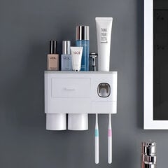 Sieninis 3 viename vonios kambario organizatorius Livman su 2 puodeliais, dantų šepetėlio laikikliu ir dantų pastos dozatoriumi kaina ir informacija | Vonios kambario aksesuarai | pigu.lt
