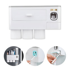 Sieninis 3 viename vonios kambario organizatorius Livman su 3 puodeliais, dantų šepetėlio laikikliu ir dantų pastos dozatoriumi kaina ir informacija | Vonios kambario aksesuarai | pigu.lt
