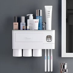 Sieninis 3 viename vonios kambario organizatorius Livman su 3 puodeliais, dantų šepetėlio laikikliu ir dantų pastos dozatoriumi kaina ir informacija | Vonios kambario aksesuarai | pigu.lt