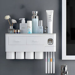 Sieninis 3 viename vonios kambario organizatorius Livman su 4 puodeliais, dantų šepetėlio laikikliu ir dantų pastos dozatoriumi kaina ir informacija | Vonios kambario aksesuarai | pigu.lt