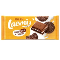 Pieninis šokoladas su pieniniu įdaru, karamele ir kakaviniais sausainiais Lacmi Black, White & Caramel, 100 g kaina ir informacija | Saldumynai | pigu.lt