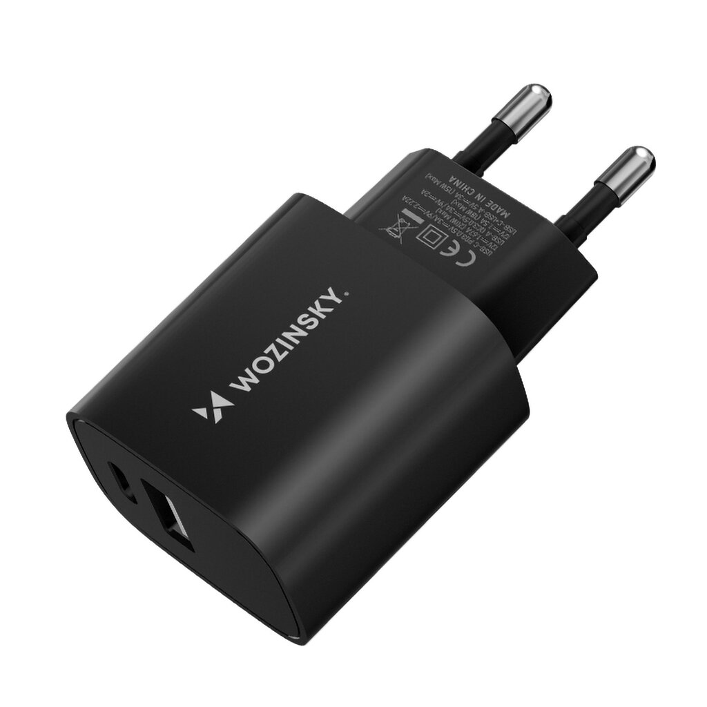 Wozinsky WGWCB USB-A USB-C 20W sieninis įkroviklis - juodas kaina ir informacija | Krovikliai telefonams | pigu.lt