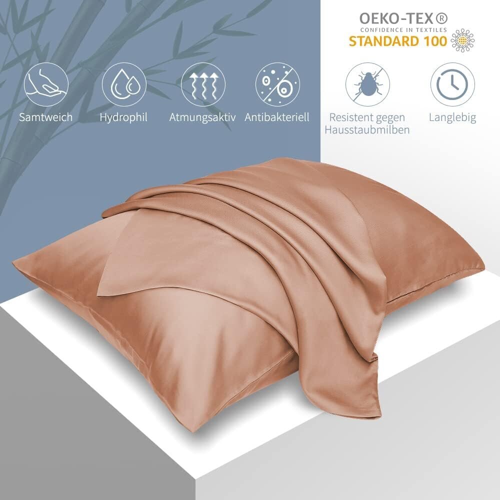 Fittia bambuko pagalvių užvalkalai, Fittia tamsiai oranžinė, 2 vnt. цена и информация | Dekoratyvinės pagalvėlės ir užvalkalai | pigu.lt