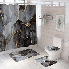 Vonios kilimėlių komplektas su dušo užuolaida Tech Zone, 4 vnt. kaina ir informacija | Vonios kambario aksesuarai | pigu.lt