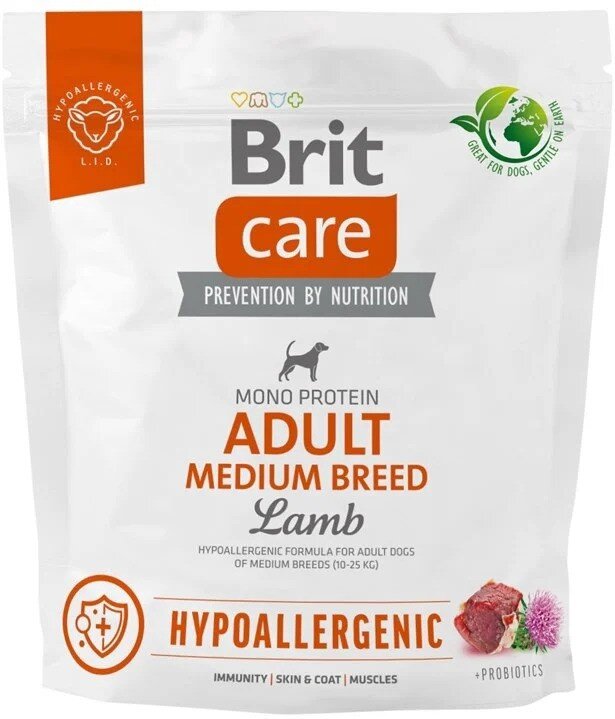 Brit Care Hypoallergenic Adult Medium Breed Lamb hipoalerginis vidutinio dydžio veislių šunims, 1 kg цена и информация | Sausas maistas šunims | pigu.lt