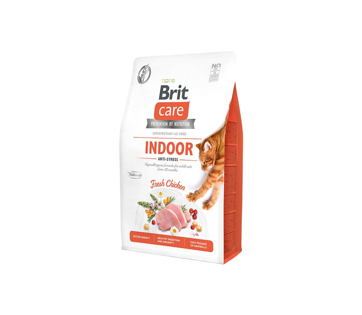 Brit Care Cat GF Indoor Anti-stress sausas maistas namuose gyvenančioms katėms, 2 kg kaina ir informacija | Sausas maistas katėms | pigu.lt