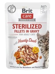 Brit Care Sterilized Fillets in Gravy Hearty Duck konservai sterilizuotoms katėms, 12x85 g kaina ir informacija | Konservai katėms | pigu.lt