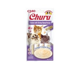 Churu Cat Chicken Shrimp беззерновое лакомство для кошек, 56 г x 4 цена и информация | Лакомства для кошек | pigu.lt