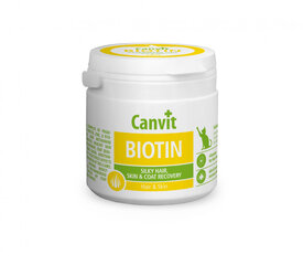 Canvit Biotin N100 добавки для ухода за шерстью и кожей кошек, 100 г цена и информация | Витамины, добавки и средства от паразитов для кошек | pigu.lt