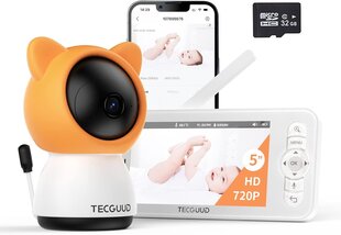 Mobili auklė Tecgud 2,4 GH WiFi 1080P, balta/oranžinė kaina ir informacija | Mobilios auklės | pigu.lt