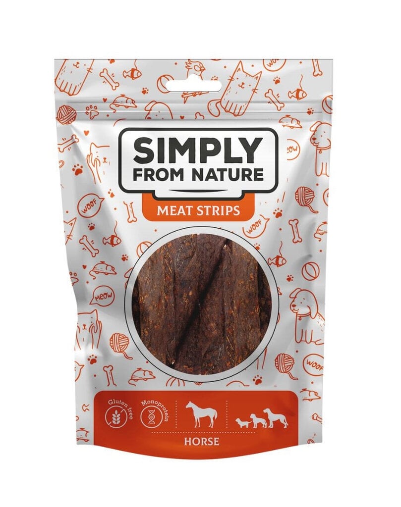 Simply From Nature Meat Strips su arkliena, 5x80 g kaina ir informacija | Skanėstai šunims | pigu.lt