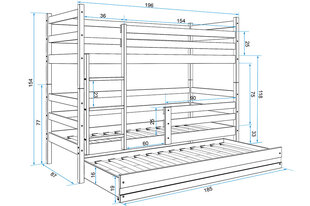 Детская кроватка BMS44BZI, 80x190 см, белый/синий цена и информация | Детские кровати | pigu.lt