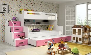 Vaikiška lova BMS196R, 90x200 cm, balta/rožinė kaina ir informacija | Vaikiškos lovos | pigu.lt