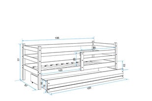 Vaikiška lova BMS92PRB, 80x190 cm, šviesiai ruda/balta kaina ir informacija | Vaikiškos lovos | pigu.lt