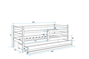 Vaikiška lova BMS93PRP, 90x200 cm, šviesiai ruda/pilka kaina ir informacija | Vaikiškos lovos | pigu.lt