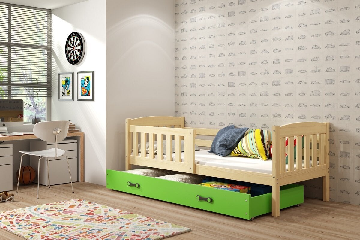 Vaikiška lova BMS95PRZA, 80x160 cm, šviesiai ruda/žalia цена и информация | Vaikiškos lovos | pigu.lt