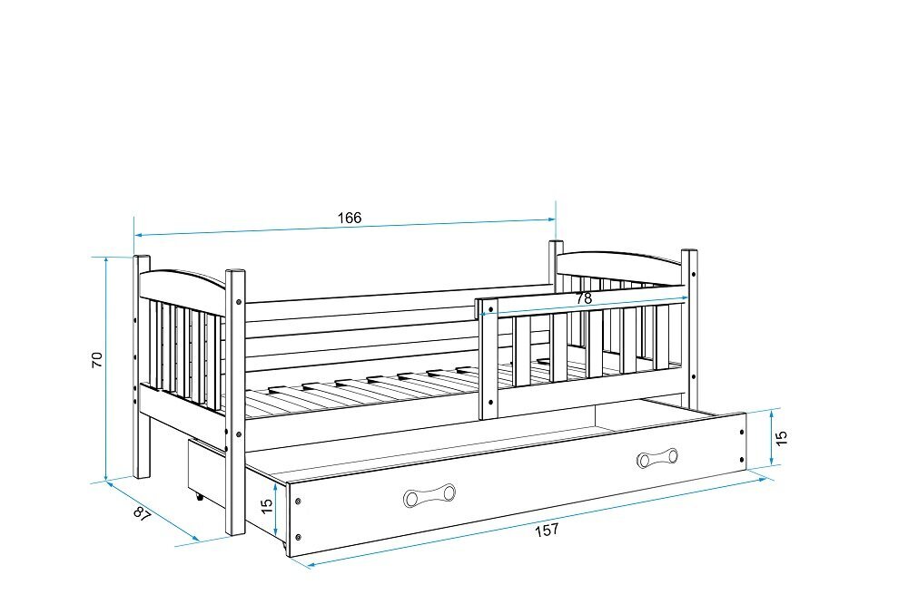 Vaikiška lova BMS95BB, 80x160 cm, balta kaina ir informacija | Vaikiškos lovos | pigu.lt