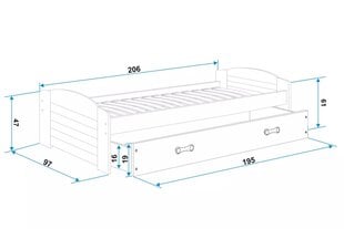 Vaikiška lova BMS98PB, 90x200 cm, pilka/balta kaina ir informacija | Vaikiškos lovos | pigu.lt