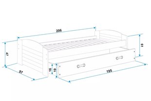 Vaikiška lova BMS98BZI, 90x200 cm, pilka/mėlyna kaina ir informacija | Vaikiškos lovos | pigu.lt