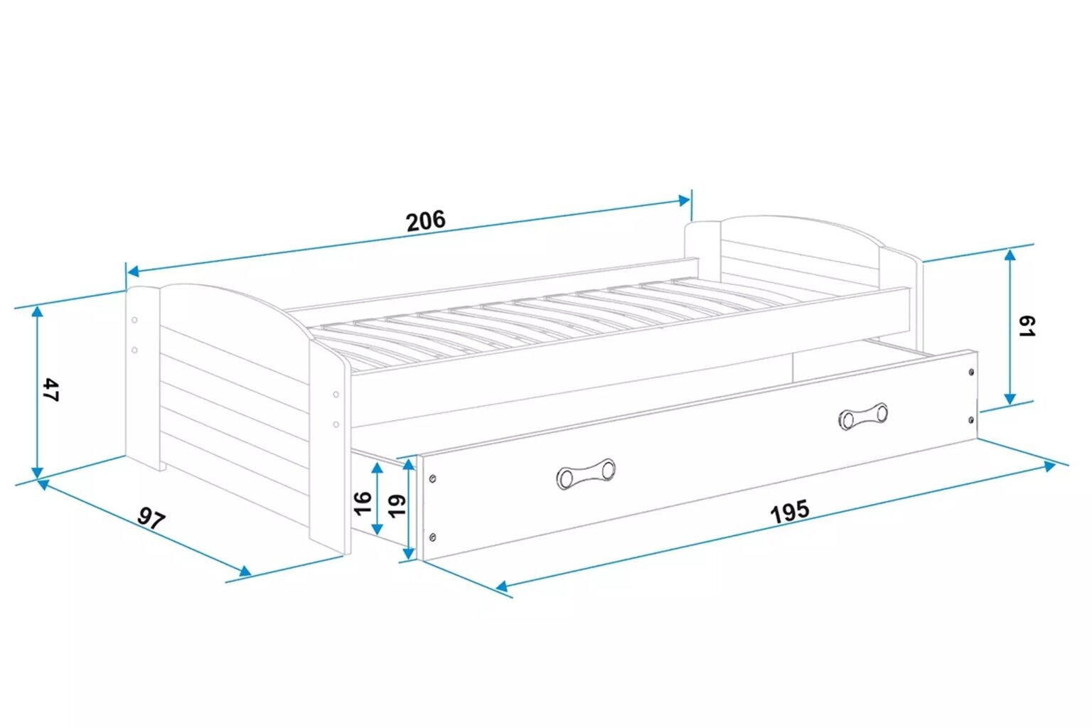 Vaikiška lova BMS98BP, 90x200 cm, balta/pilka kaina ir informacija | Vaikiškos lovos | pigu.lt