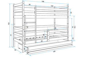 Vaikiška lova BMS140PRR, 80x190 cm, šviesiai ruda/rožinė kaina ir informacija | Vaikiškos lovos | pigu.lt