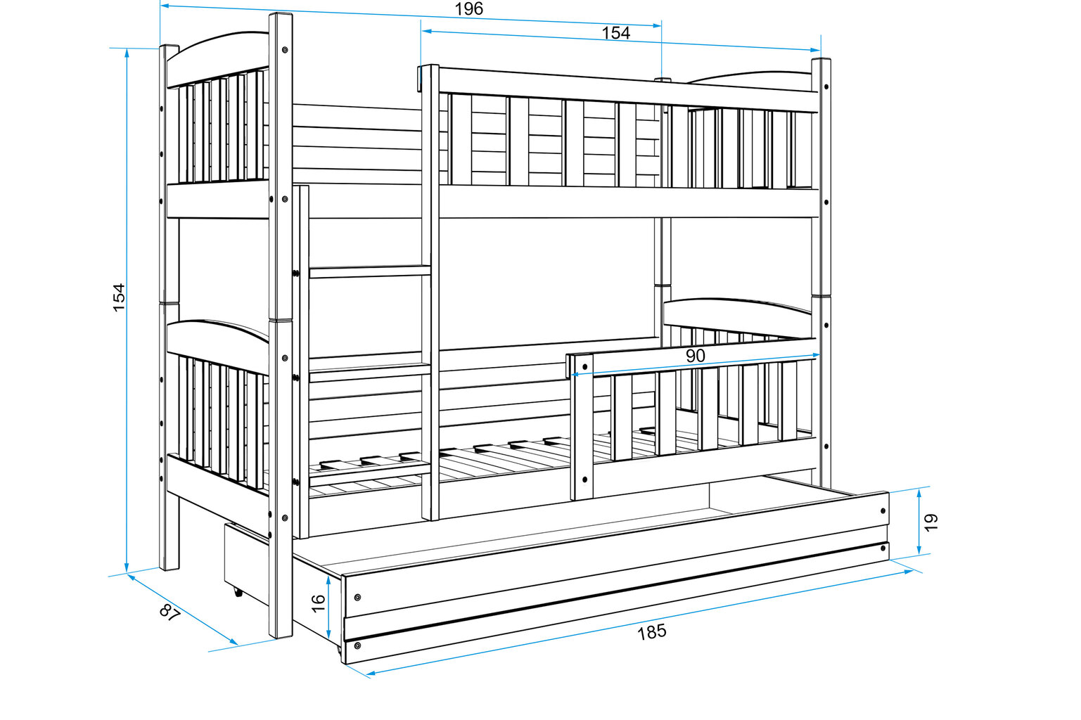 Vaikiška lova BMS142BR, 80x190 cm, balta/rožinė цена и информация | Vaikiškos lovos | pigu.lt