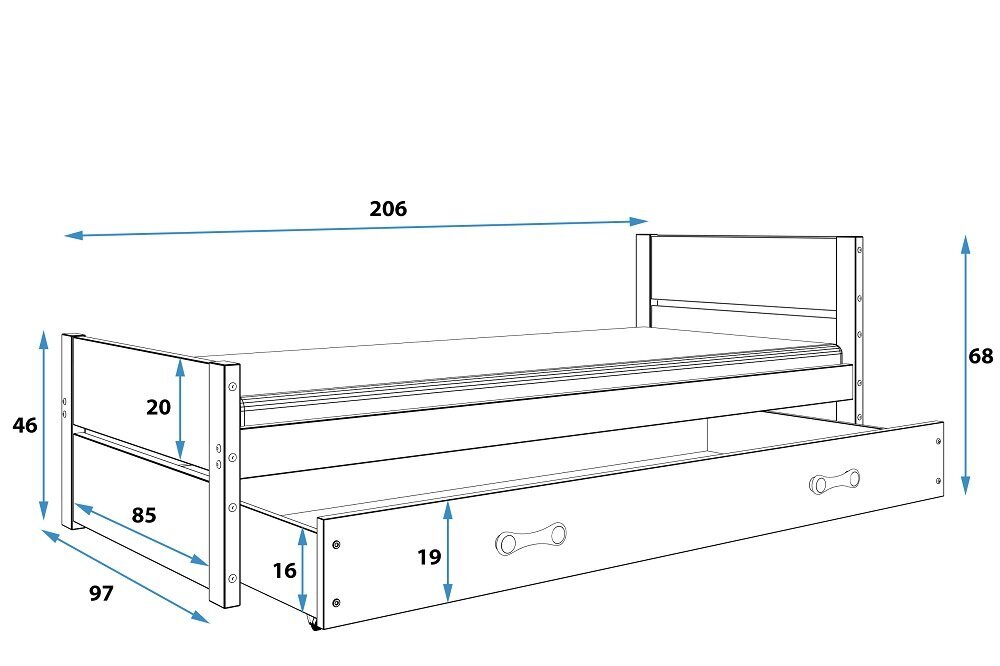 Vaikiška lova BMS403, 90x200 cm, balta цена и информация | Vaikiškos lovos | pigu.lt