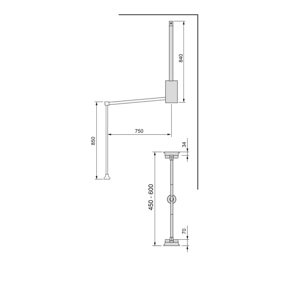 Drabužių spintos strypas Emuca Hang, 45-60 cm, pilkas kaina ir informacija | Spintos | pigu.lt