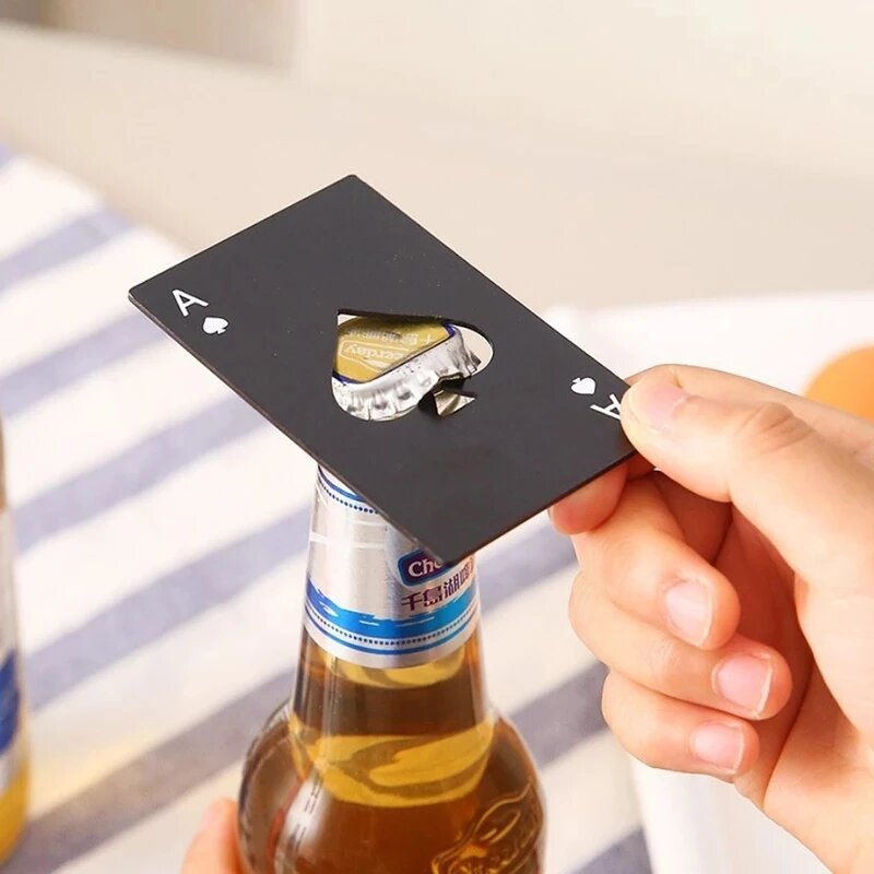 '1vnt pokerio kortelių alaus butelių atidarytuvas nešiojamas nerūdijančio plieno kamščiatraukis virtuvės priedai daugiafunkciai kortelių butelių atidarytuvo įrankiai' kaina ir informacija | Virtuvės įrankiai | pigu.lt