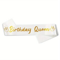 Gimtadienio juosta Birthday Queen, balta kaina ir informacija | Dekoracijos šventėms | pigu.lt