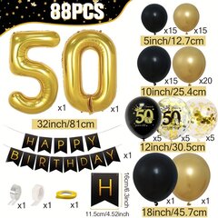 '88 vnt.  juodos ir auksinės spalvos balionų girliandos rinkinys 18/30/40/50 metų gimtadienio arkos balionas suaugusiems gimtadienio dekoravimui latekso balionų rinkinys' kaina ir informacija | Dekoracijos šventėms | pigu.lt