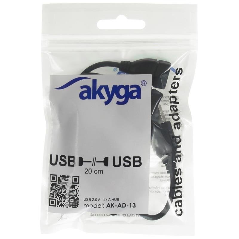 Akyga AK-AD-13 4 prievadų USB 2.0 adapteris, juodas kaina ir informacija | Adapteriai, USB šakotuvai | pigu.lt