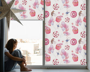 Roletas Rožiniai balionai, spurgos ir triušiai, 130x140 cm kaina ir informacija | Roletai | pigu.lt