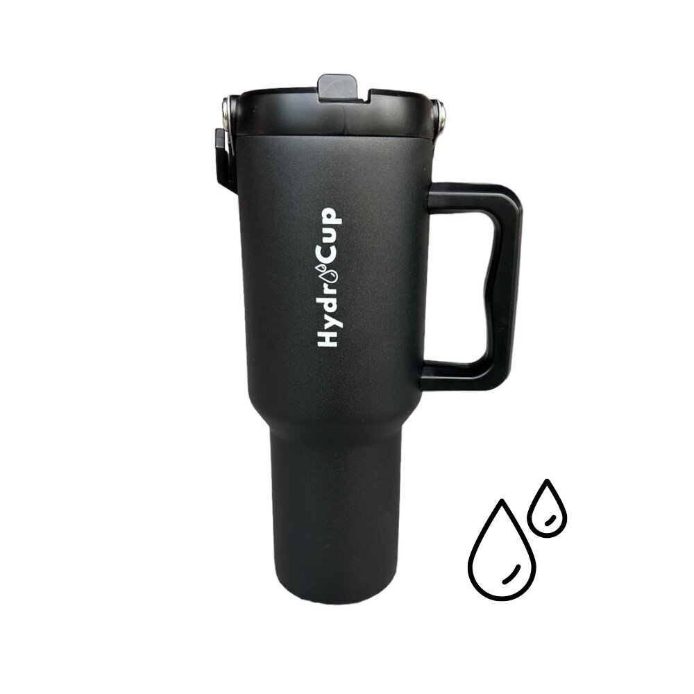 HydroCup termo puodelis su šiaudeliais XL, 1200 ml, juodas kaina ir informacija | Termosai, termopuodeliai | pigu.lt