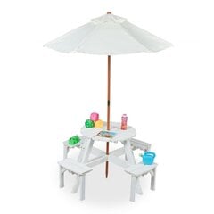 Baltas medinis lauko staliukas su skėčiu цена и информация | Детские столы и стулья | pigu.lt
