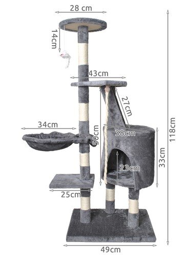 Kačių draskyklė 118cm K66, pilka kaina ir informacija | Draskyklės | pigu.lt