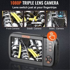 Водонепроницаемая эндоскопическая камера Vevor с тройным объективом, 1920x1080 цена и информация | Механические инструменты | pigu.lt