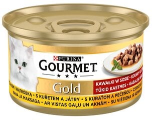 Purina Goumet Gold su vištiena ir kepenėlėmis, 12x85 g kaina ir informacija | Konservai katėms | pigu.lt