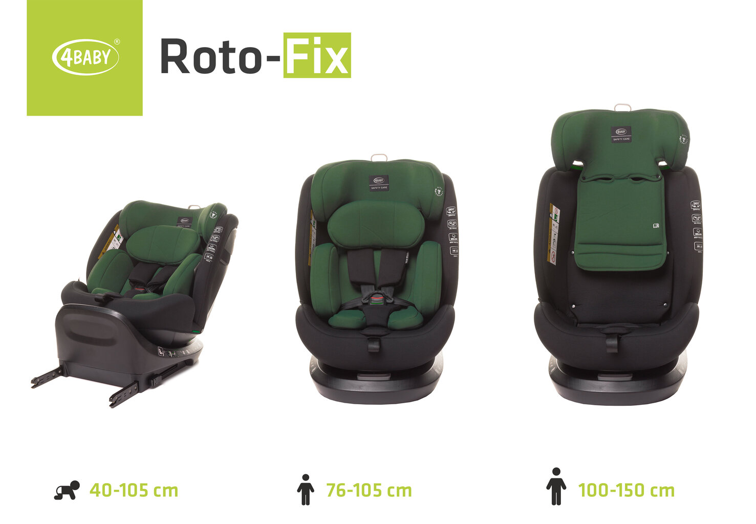 Autokėdutė 4Baby Roto-Fix I-Size, 0-36 kg, darkgreen kaina ir informacija | Autokėdutės | pigu.lt