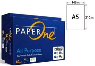 Biuro kopijavimo popierius Paper One All Purpose, A5, 80gsm, 500 lapų kaina ir informacija | Sąsiuviniai ir popieriaus prekės | pigu.lt