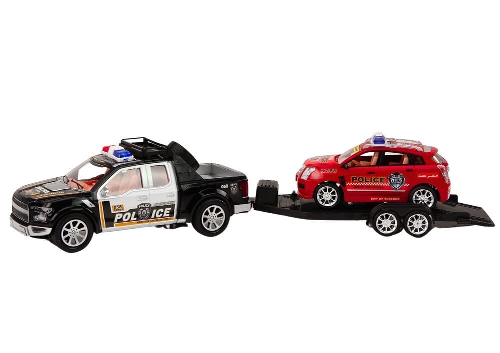 Žaisliniai policijos automobiliai su priekaba, 3 d kaina ir informacija | Žaislai berniukams | pigu.lt