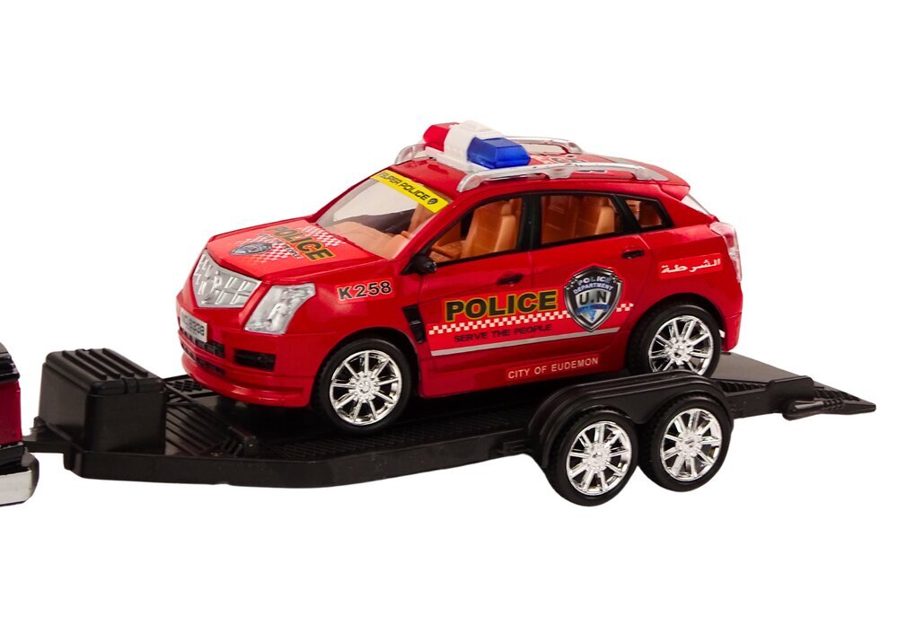 Žaisliniai policijos automobiliai su priekaba, 3 d kaina ir informacija | Žaislai berniukams | pigu.lt