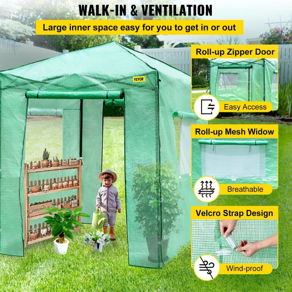 PVC šiltnamis su langais Vevor, 1.83x2.4x2.45cm kaina ir informacija | Šiltnamiai | pigu.lt