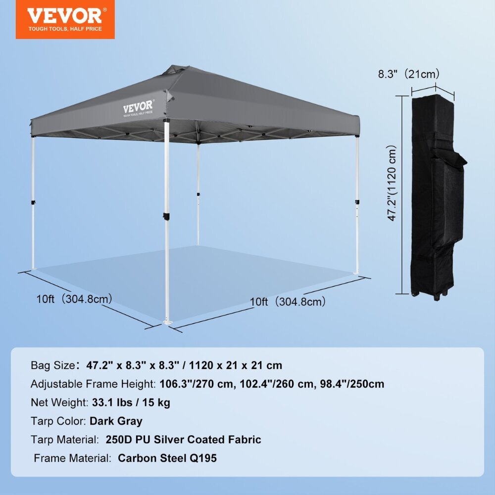 Pop-up sulankstomas paviljonas Vevor, pilkas,304x304cm kaina ir informacija | Palapinės | pigu.lt