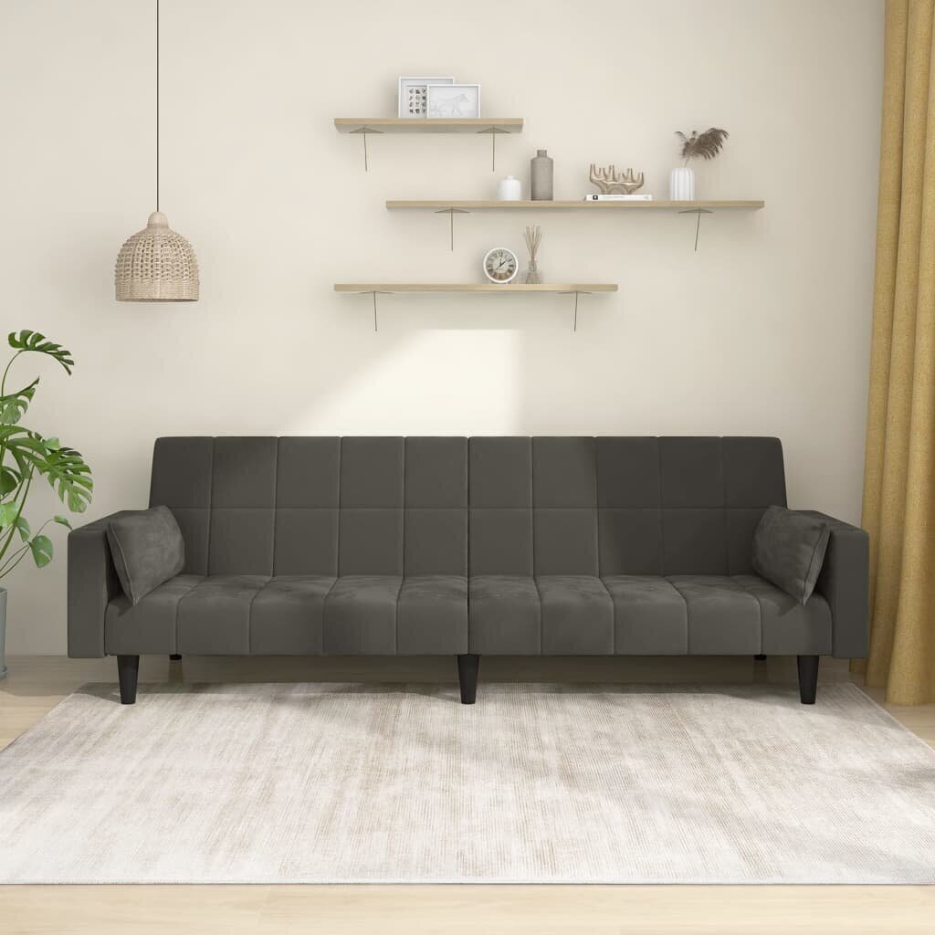 Dvivietė sofa-lova su dvejomis pagalvėmis, pilka, aksomas kaina ir informacija | Sofos | pigu.lt